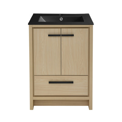 Virage 24 in. Brown Oak Bathroom Vanity With Black Ceramic Sink Top