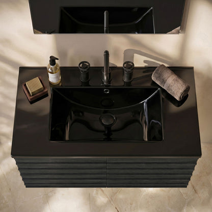 30" 3-Hole Widespread Vanity Sink Top in Glossy Black