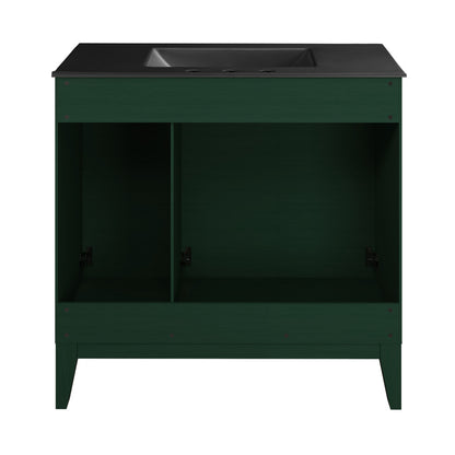 Cascade 36" Freestanding Bathroom Vanity in Green Oak with Black 3-Hole Widespread Sink Top