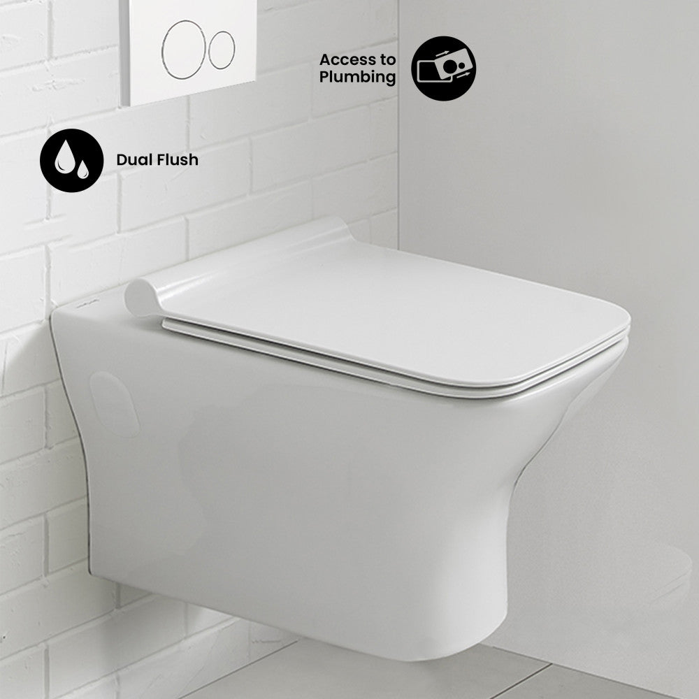 Carre Wall-Hung Toilet Bundle 0.8/1.6 GPF Dual Flush in Glossy White with White Flush Plate