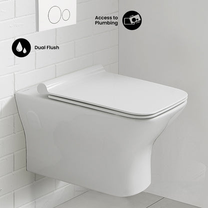 Carre Wall-Hung Toilet Bundle 0.8/1.6 GPF Dual Flush in Glossy White with White Flush Plate