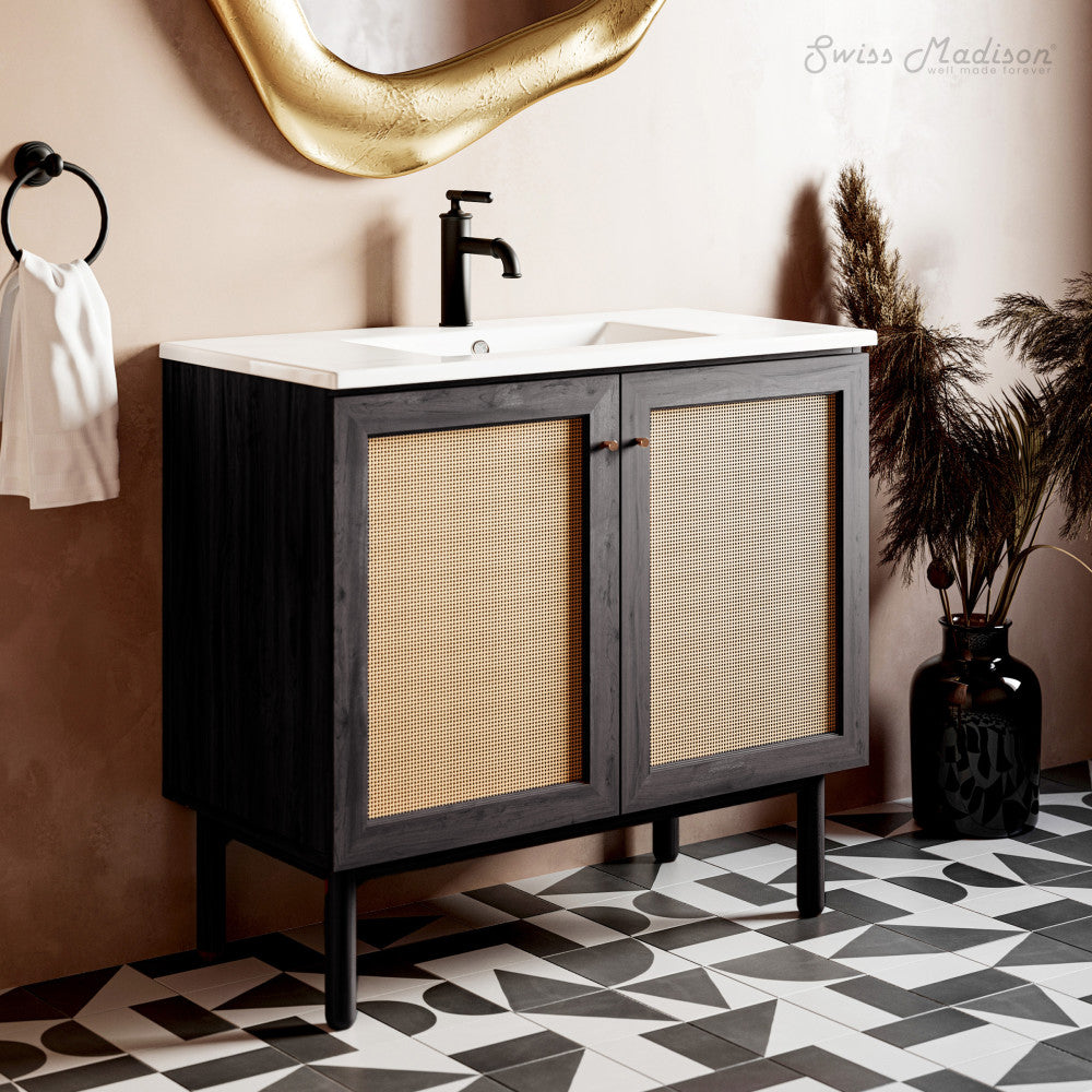 Classe 36" Freestanding Bathroom Vanity in Black Oak with Sink Top