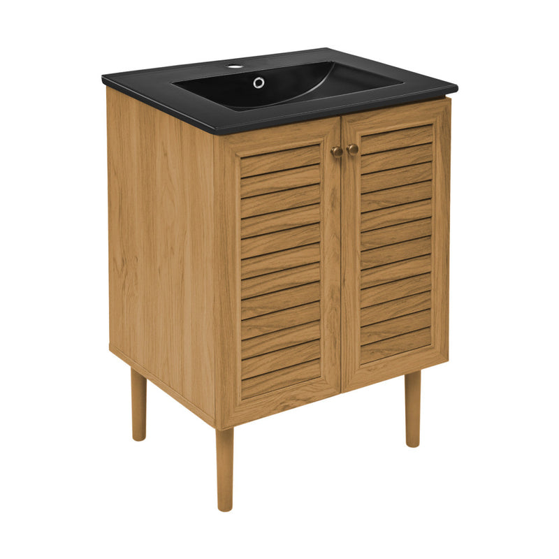 Bron 24" Freestanding Bathroom Vanity in Golden Oak with Black Sink Top