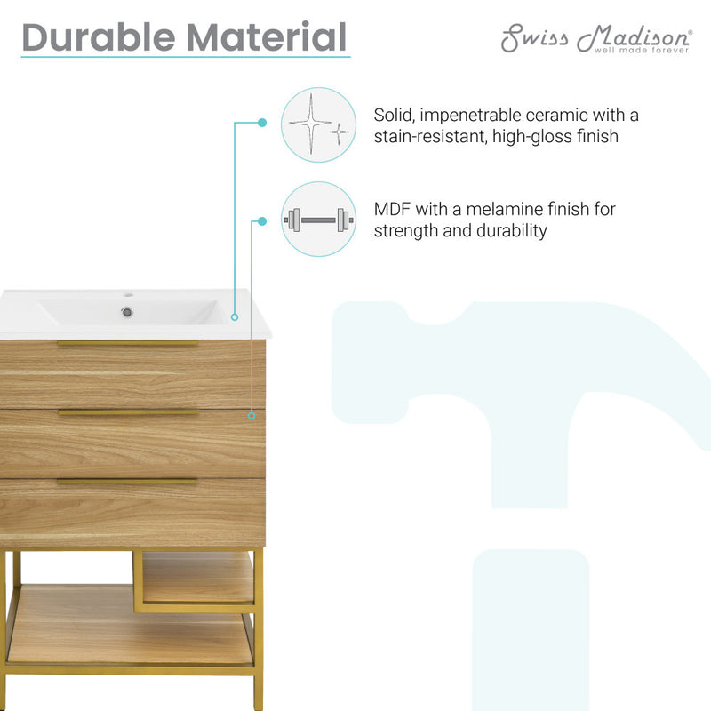 Carre 24" Freestanding Bathroom Vanity in Golden Oak with Sink Top