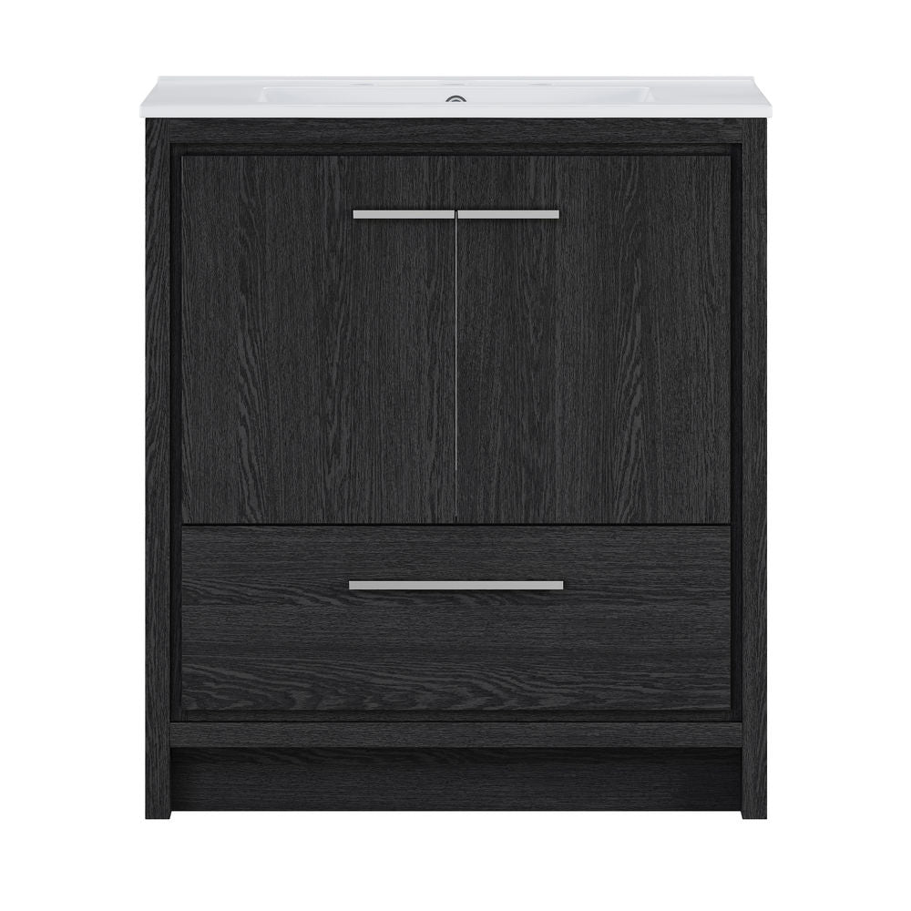 Virage 30" Freestanding Bathroom Vanity in Black Oak with 3-Hole Widespread Sink Top