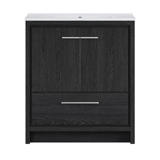 Virage 30" Freestanding Bathroom Vanity in Black Oak with 3-Hole Widespread Sink Top