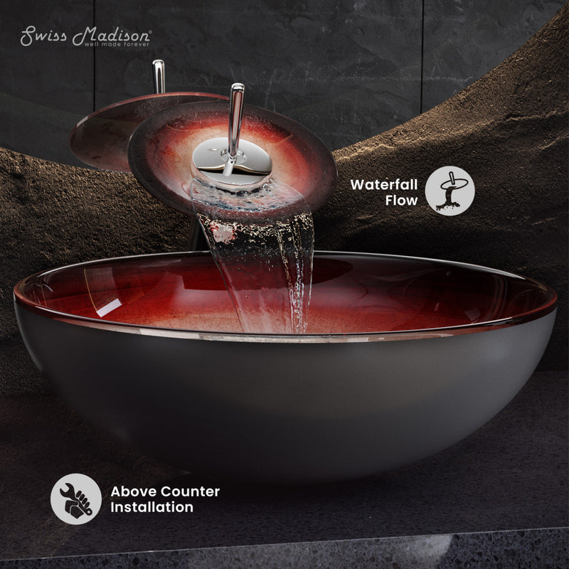 Cascade 16.5 Glass Vessel Sink with Faucet, Ember Red