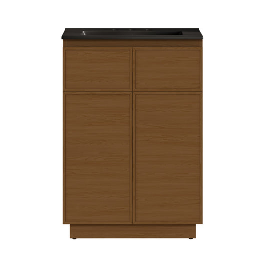 St. Tropez 24" Freestanding Bathroom Vanity in Brown Oak with Black 3-Hole Widespread Sink Top