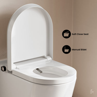 Hugo H Wall-Hung Toilet in Glossy White with Manual Bidet and Supporting Frame