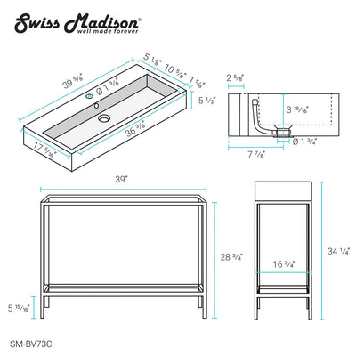 Pierre 40 Single, Freestanding, Open Shelf, Chrome Metal Frame Bathroom Vanity