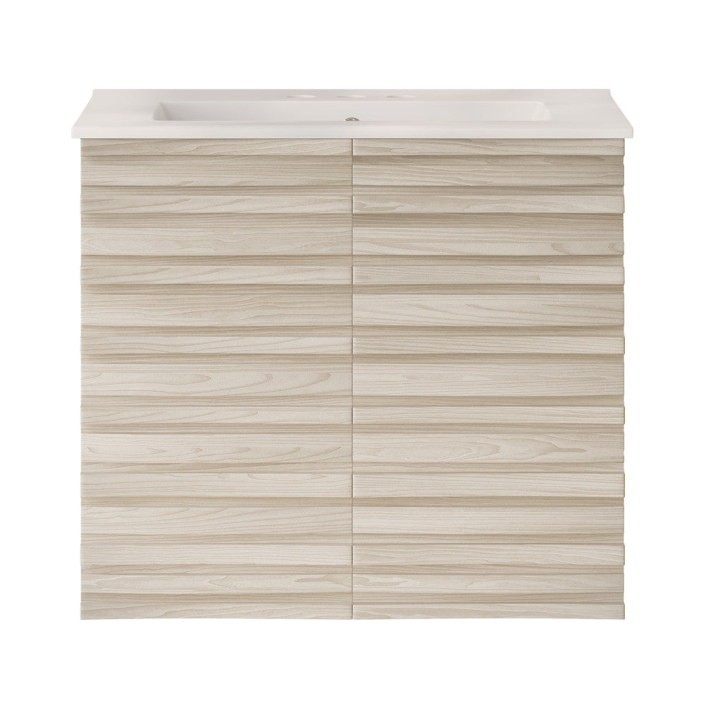 Cascade 24" Wall-Mounted Bathroom Vanity in White Oak with 3-Hole Centerset Sink Top