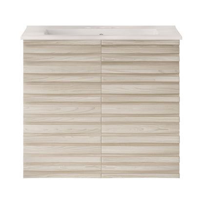 Cascade 24" Wall-Mounted Bathroom Vanity in White Oak with 3-Hole Centerset Sink Top