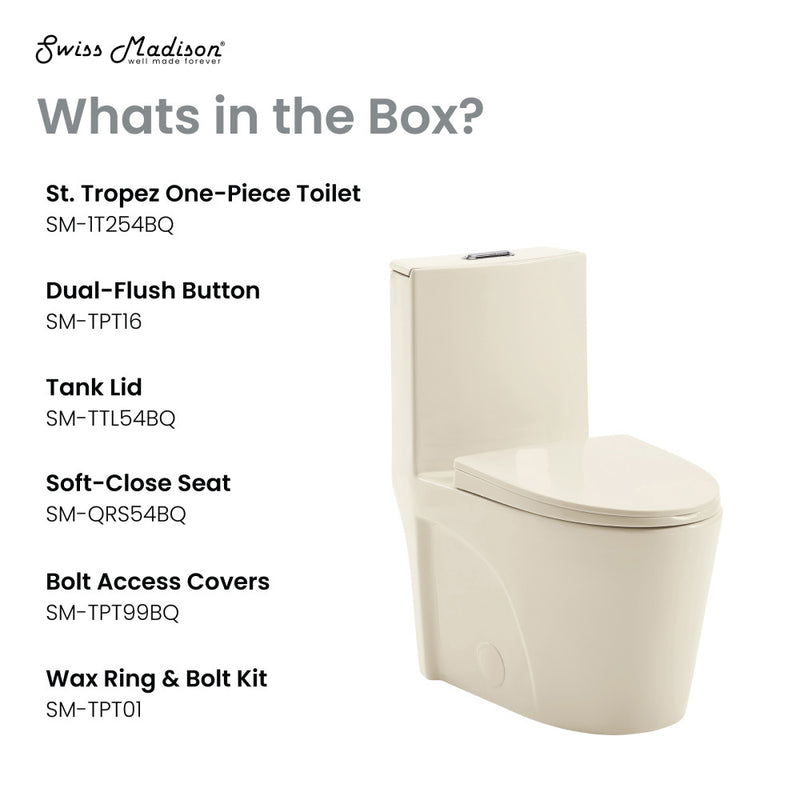 St. Tropez One Piece Elongated Toilet Dual Vortex Flush 1.1/1.6 gpf in Bisque