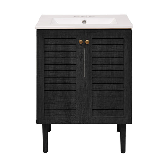 Bron 24" Freestanding Bathroom Vanity in Black Oak with 3-Hole Centerset Sink Top