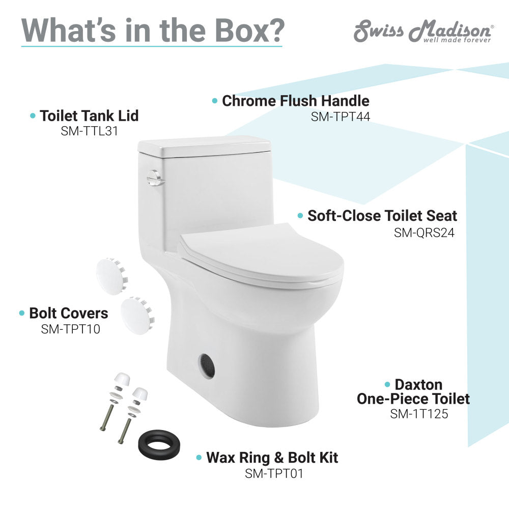Daxton One-Piece Elongated Left Side Flush Toilet 1.28 gpf – Swiss