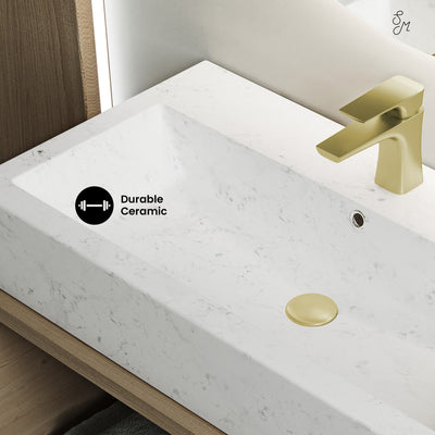 Voltaire Wide Rectangle Vessel Sink in Static Marble