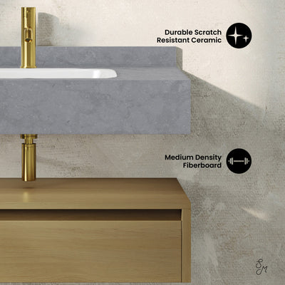 Avancer 36" Wall-Mounted Bathroom Vanity in Natural Oak with Charcoal Grey Sink Top