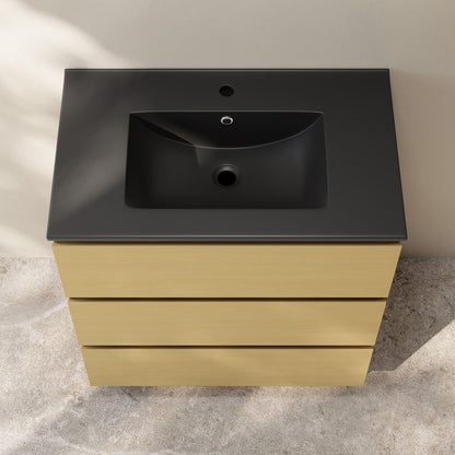 Liberte 30" Freestanding Bathroom Vanity in Natural Oak with Black Sink Top