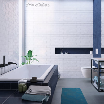 Voltaire 60 x 36 Reversible Drain Soaking Drop-in Bathtub in Glossy White with Integrated Overflow, Drain Included