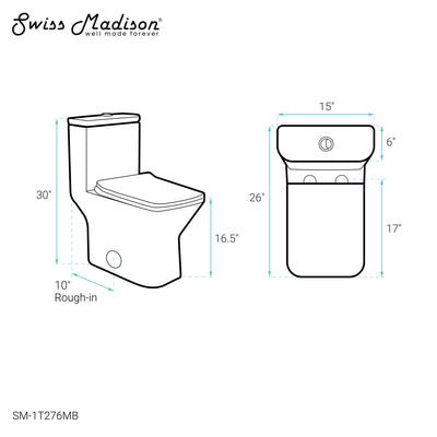 Carre One Piece Square Toilet Dual Flush 1.1/1.6 gpf with 10" Rough-In, Matte Black