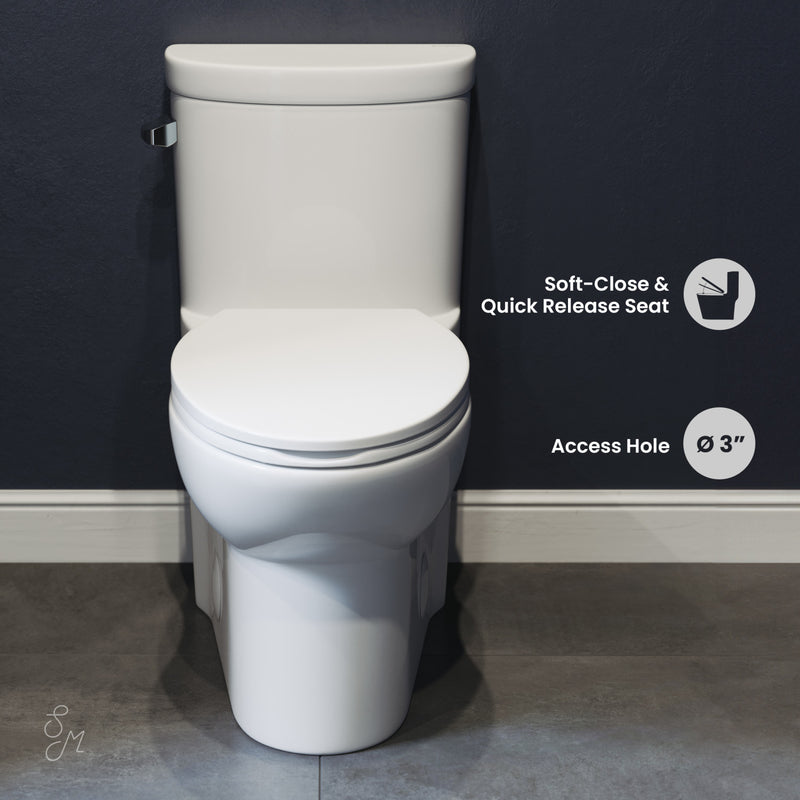 Sublime One-Piece Elongated Left Side Flush Handle Toilet 1.28 gpf