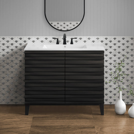 Cascade 30" Freestanding Bathroom Vanity in Black Oak with 3-Hole Widespread Sink Top