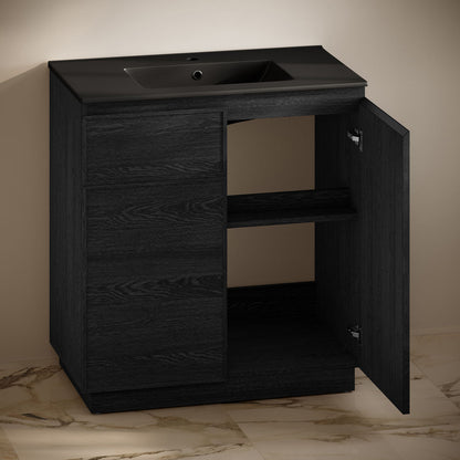 St. Tropez 36" Freestanding Bathroom Vanity in Black Oak with Black Sink Top