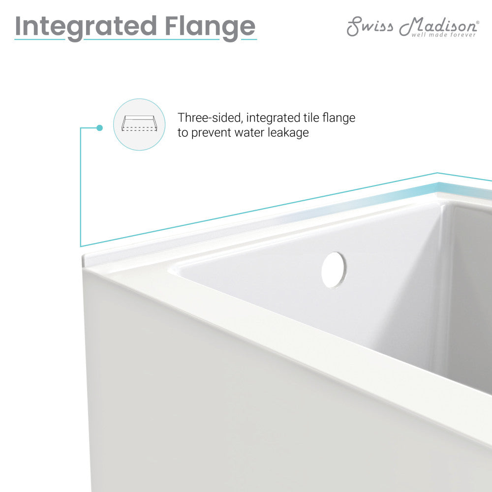Alcove skirted bathtub 60 x 30 inch with right-hand drain and integrated three-sided tile flange.