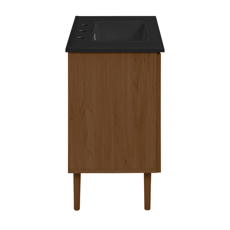 Bron 36" Freestanding Bathroom Vanity in Brown Oak with Black 3-Hole Widespread Sink Top