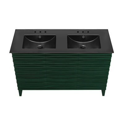 Cascade 48" Freestanding Bathroom Vanity in Green Oak with Black 3-Hole Widespread Double Basin Sink Top