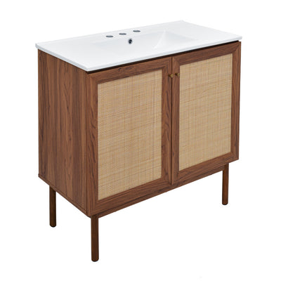 Classe 36 in. Brown Oak Bathroom Vanity With White, 3-Hole Ceramic Sink Top