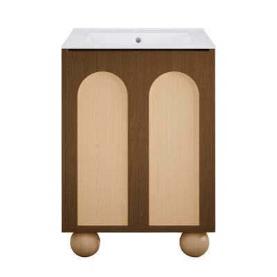 Plaisir II 24" Freestanding Bathroom Vanity in Brown Oak with Sink Top