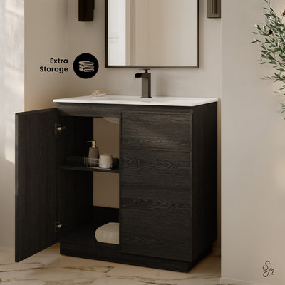 St. Tropez 36" Freestanding Bathroom Vanity in Black Oak with Sink Top
