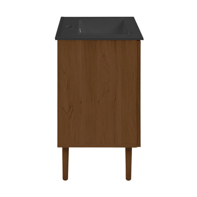 Bron 24" Freestanding Bathroom Vanity in Brown Oak with Black Sink Top