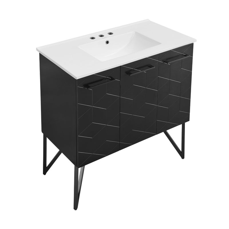 Annecy 36 in. Phantom Black Bathroom Vanity With White, 3-Hole Ceramic Sink Top