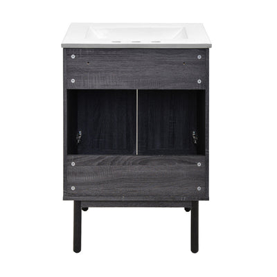 Classe 24 in. Black Oak Bathroom Vanity With White, 3-Hole Ceramic Sink Top