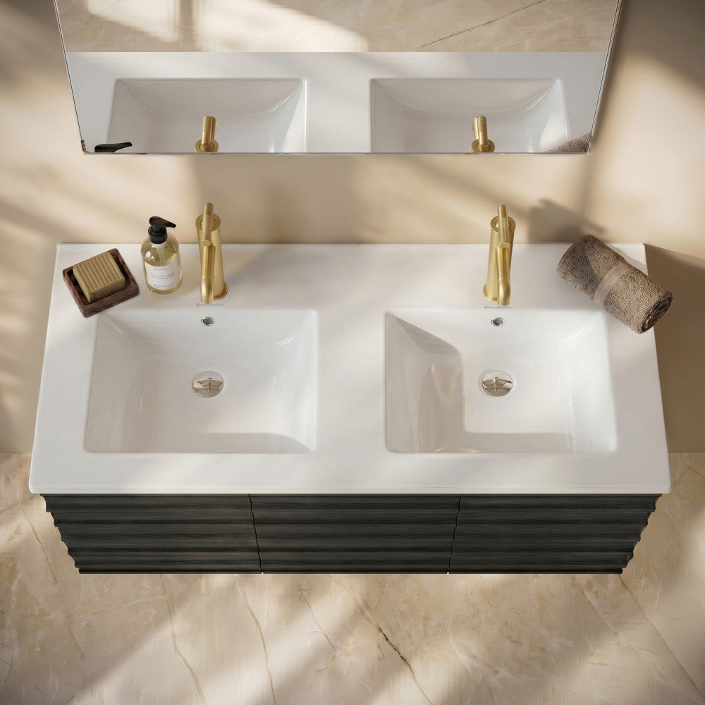 48" Double Basin Vanity Sink Top in Glossy White