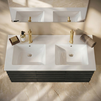 48" Double Basin Vanity Sink Top in Glossy White