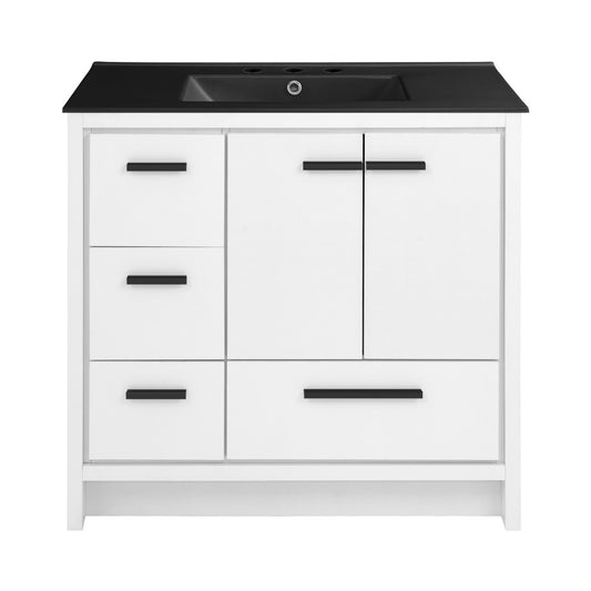 Virage 36 in. White Bathroom Vanity With Black, 3-Hole Ceramic Sink Top