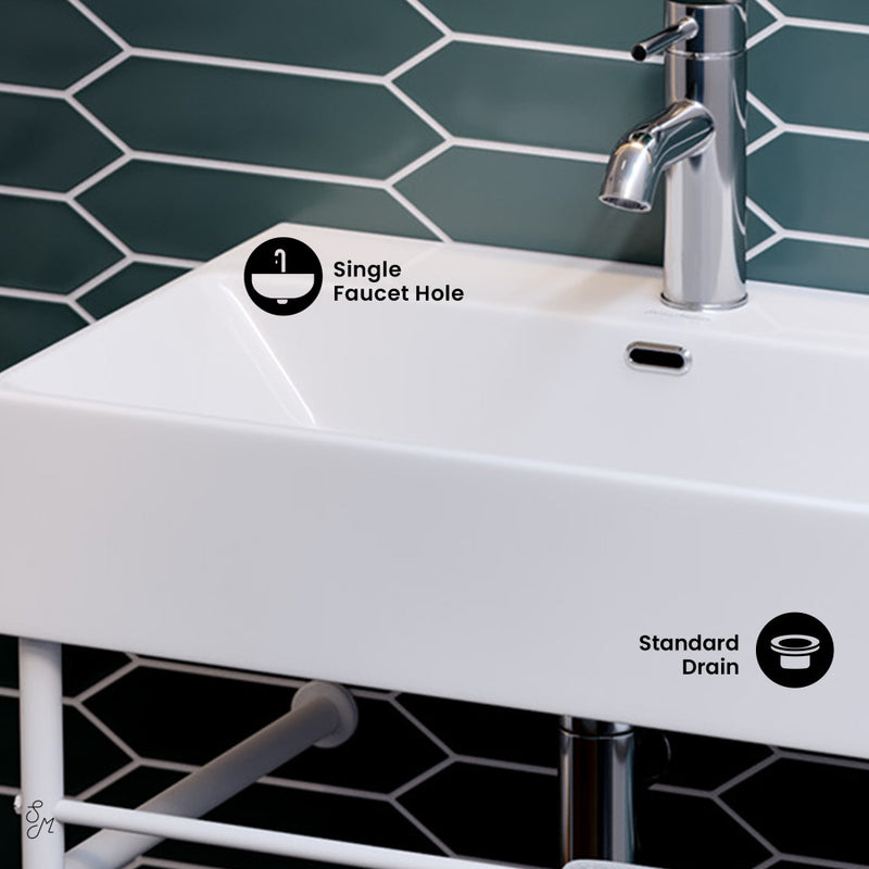 Claire 24 Ceramic Console Sink White Basin Matte White Legs