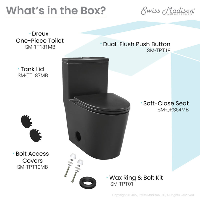 Dreux One Piece Elongated Dual Flush Toilet with 0.95/1.26 GPF in Matte Black