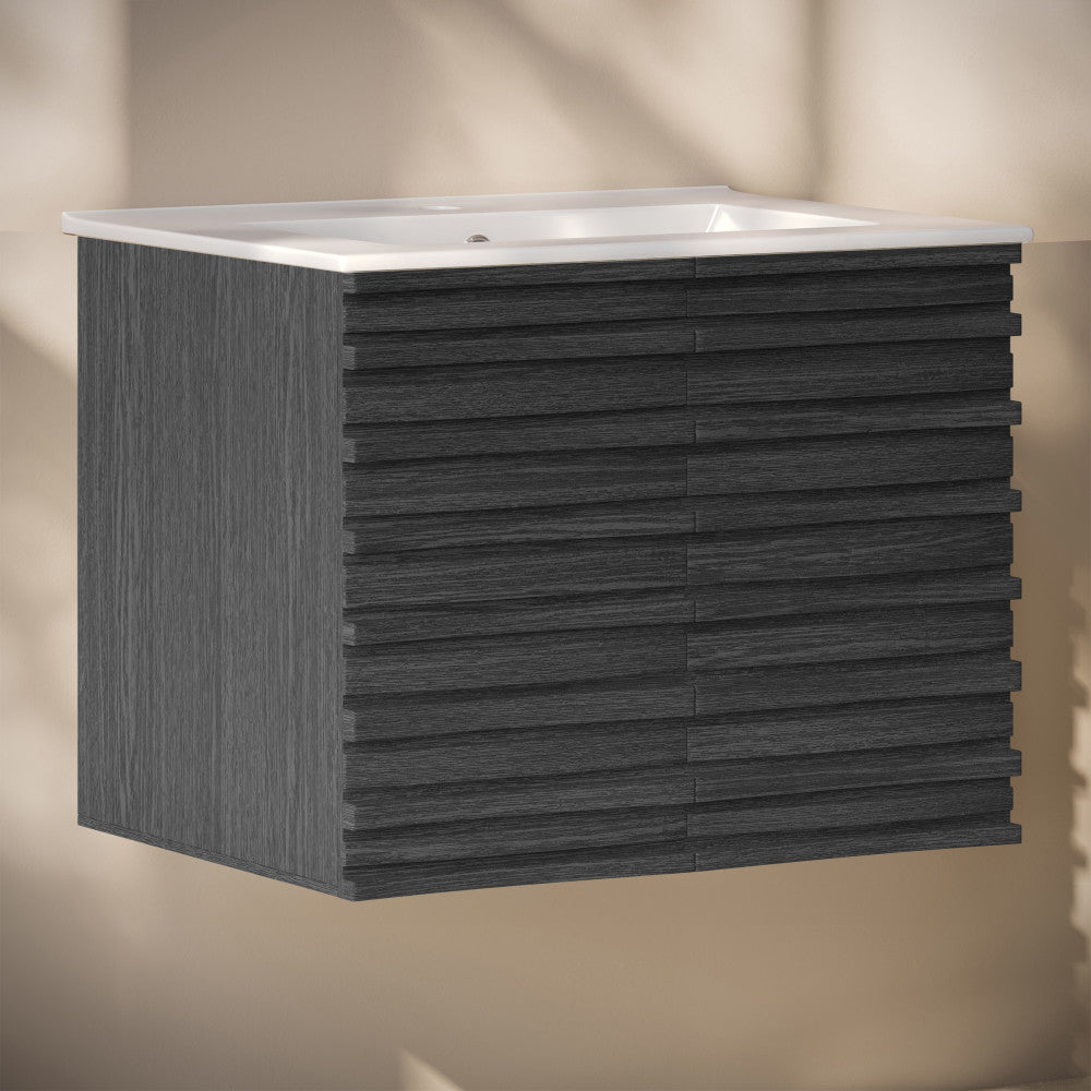 Cascade 30" Wall-Mounted Bathroom Vanity in Black Oak with Sink Top