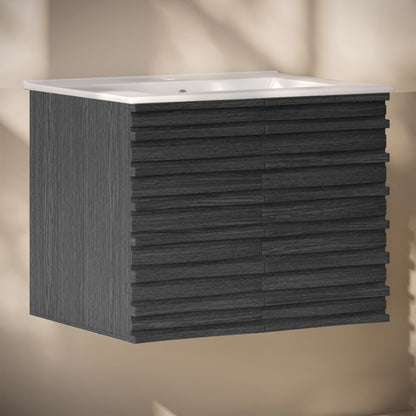 Cascade 30" Wall-Mounted Bathroom Vanity in Black Oak with Sink Top