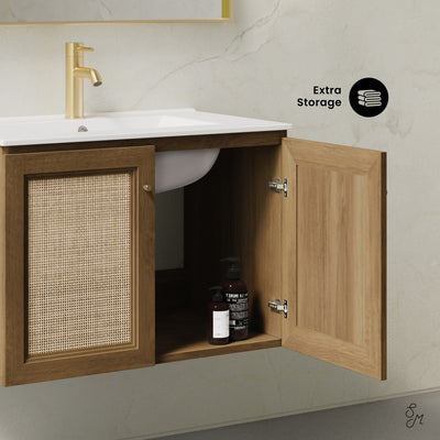Classe 30" Wall-Mounted Bathroom Vanity in Brown Oak with Single Faucet Hole Vanity Top