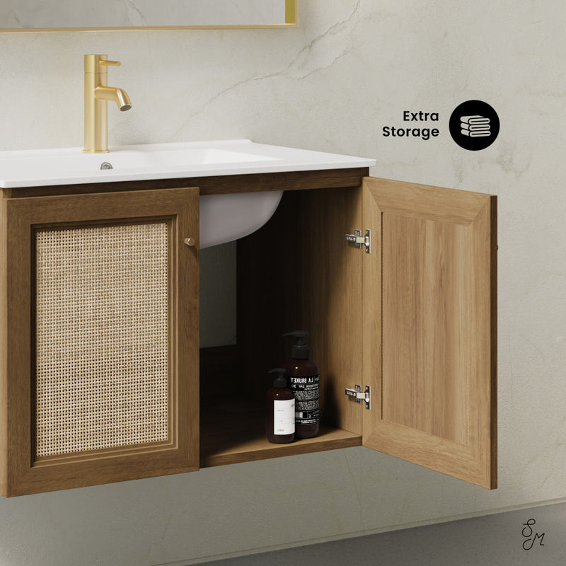 Classe 30" Wall-Mounted Bathroom Vanity in Brown Oak with Single Faucet Hole Vanity Top