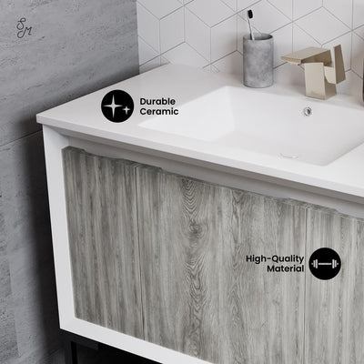 Marseille 36" Freestanding Bathroom Vanity in Gray Oak with Sink Top