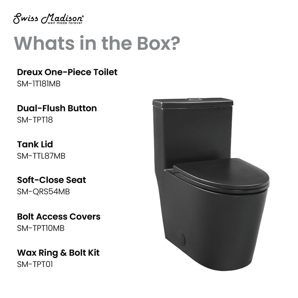 Dreux One Piece Elongated Dual Flush Toilet with 0.95/1.26 GPF in