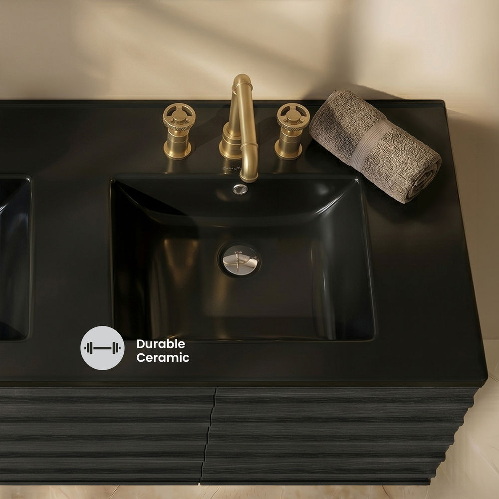 60 inch Vanity Top Bathroom Sink in Matte Black with 3 Holes