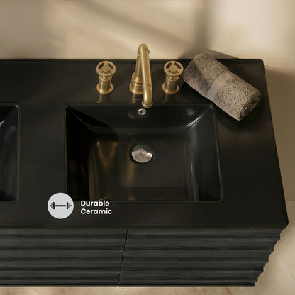60 inch Vanity Top Bathroom Sink in Matte Black with 3 Holes