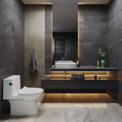 15-inch square white ceramic vessel sink with smooth sides, modern minimalist design.